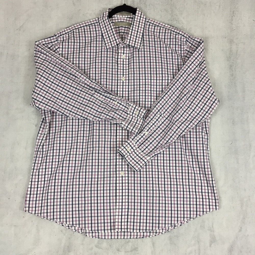 Nordstrom Traditional Fit Cotton Dress Shirt Sz 17.5 / 33 Windowpane Plaid